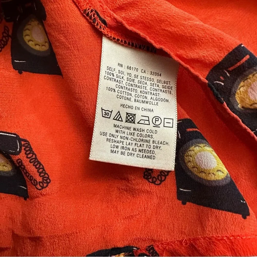 Anthropologie Maeve 52 Conversations Vintage Telephones Blouse 2 100% Silk - Picture 7 of 9